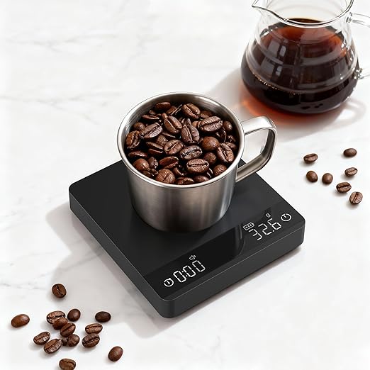 Coffee Scale, Mini Espresso Scale with Timer, Metal Kitchen Scale with Auto Timing, Ratios & Flow Rate Display, Barista-Grade for Pour-Over, Espresso, French Press – 2kg/0.1g, Black