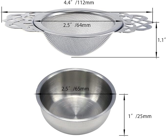 1 Set Silver Stainless Steel Tea Strainer with Drip Bowl, Mesh Loose Leaf Tea Infuser with Double Winged Handle