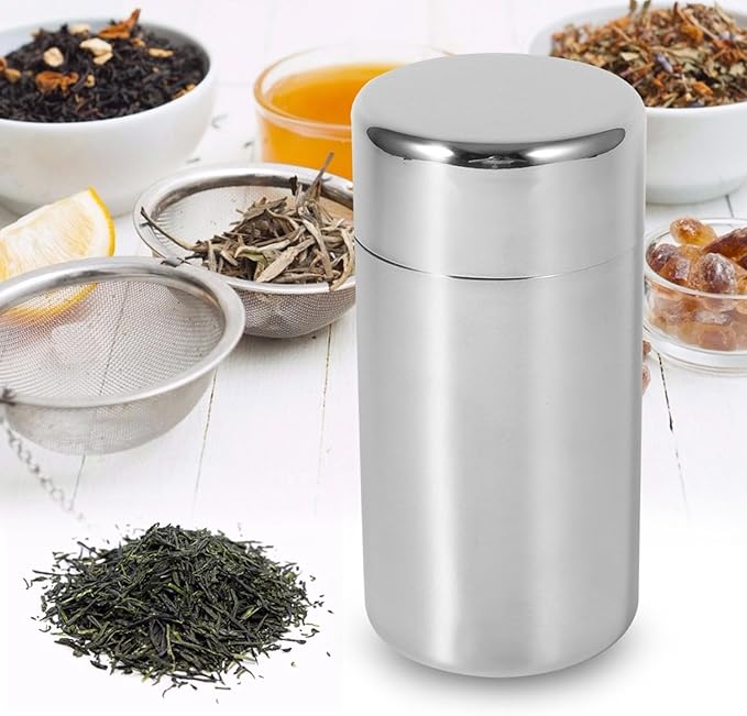 550ml/16.9oz Tea Canisters for Loose Tea, 5.9 x 3.0in Tea Coffee Sugar Canister Set, Stainless Steel Tea Tins for Storaging Coffee, Loose Sugar, Nuts, Seeds