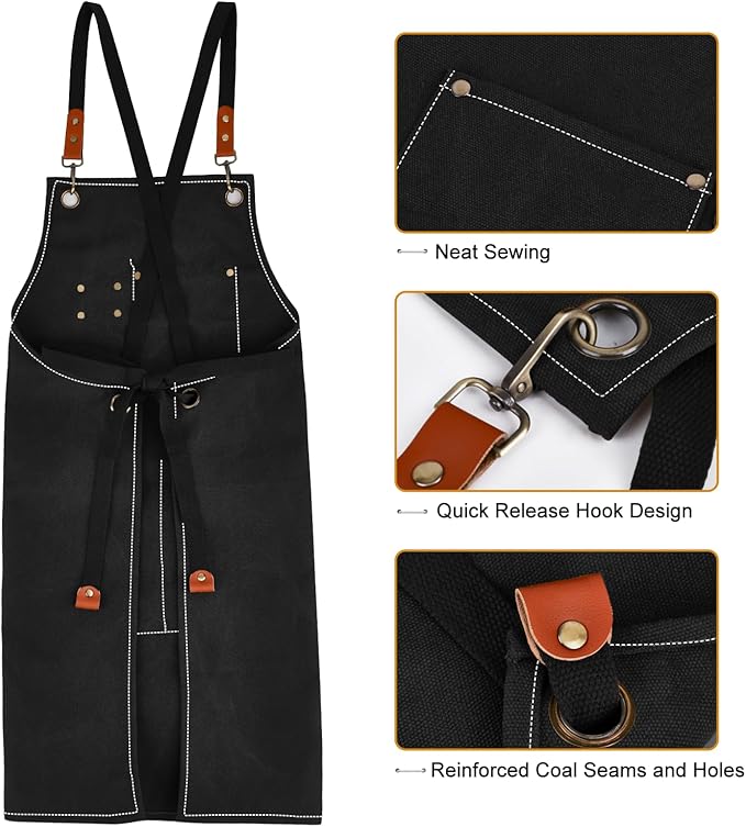 APRONPANDA Cross-Back Chef Aprons for Men Women with Pockets,Cotton Canvas Adjustable Cooking Work Apron for Kitchen