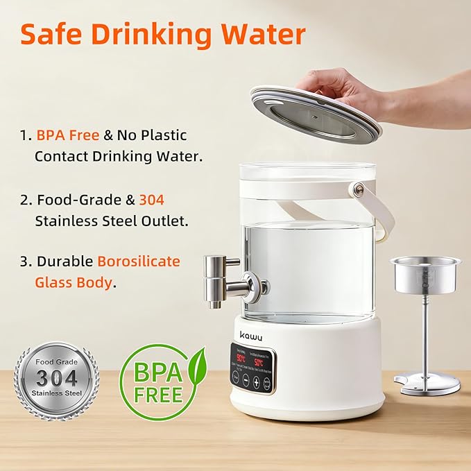 Kawu 2.5L Electric Kettle & Tea Maker with Steam Infuser, 7-in-1 Glass Water Boiler and Warmer, Variable Temperature Control Hot Water Dispenser, 24H Keep Warm for Tea, Office