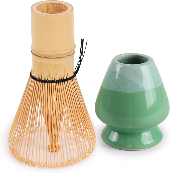 Matcha Tea Bamboo Whisk And Ceramic Rest 2 Piece Set - Mint Green Holder - 1 Set