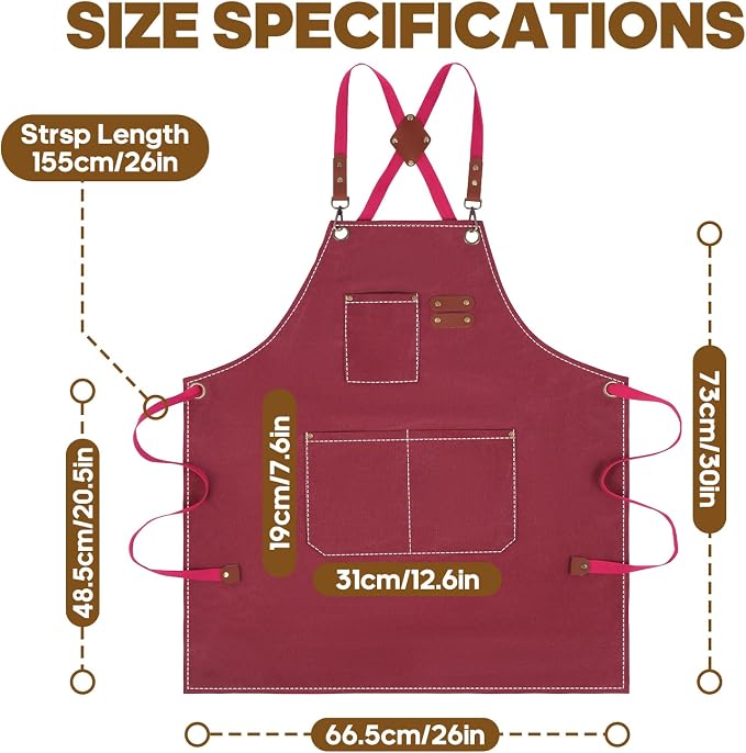 Aprons For Women Men With Large Pockets, Waterproof Cotton Chef Aprons For Cooking Server Grilling Bbq Kitchen - Image 5