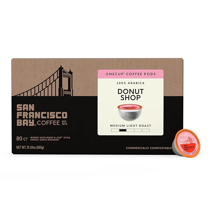 San Francisco Bay Compostable Coffee Pods - Donut Shop (80 Ct) K Cup Compatible including Keurig 2.0, Light Roast