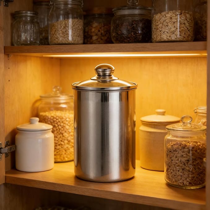 Cabilock Stainless Steel Canister Food Jars with Glass Lid, Kitchen Coffee Canister Cereal Storage Containers for Countertop Tea Sugar Beans Flour Cookie Candy Snack and More 60oz