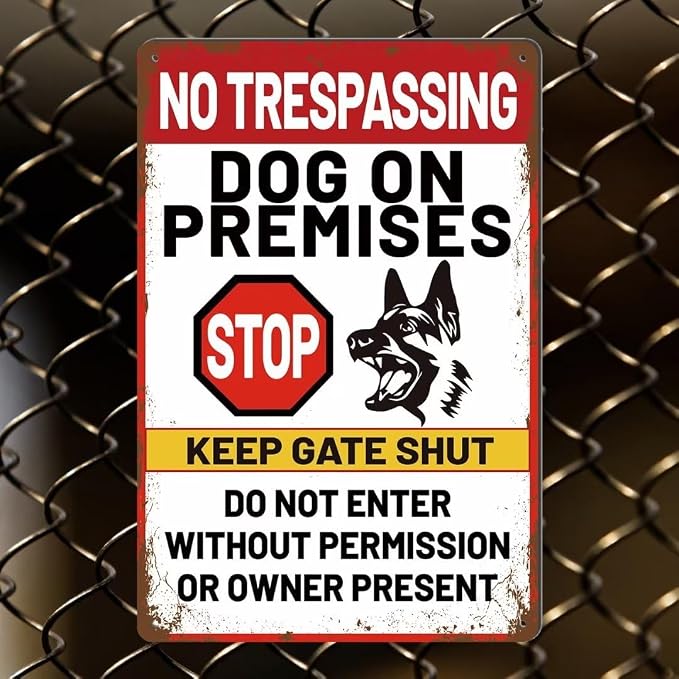 Beware Of Dog Signs For Fence Warning Do Not Enter Metal Signs No Trespassing Dog On Premises Sign For Garden Dogs Warning Signs For Property Stop Keep Gate Closed Sign Door Outdoor Decorations 12x8 Inch - Image 3