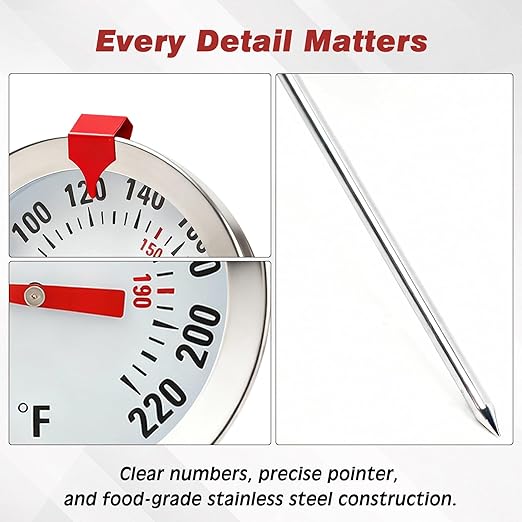 Oven Safe Meat Thermometer for Roasting and Grilling, 2-Inch Large Dial Analog Food Thermometer with Adjustable Target Marker, 304 Stainless Steel 4.3" Probe, Leave in Oven for Turkey, Beef