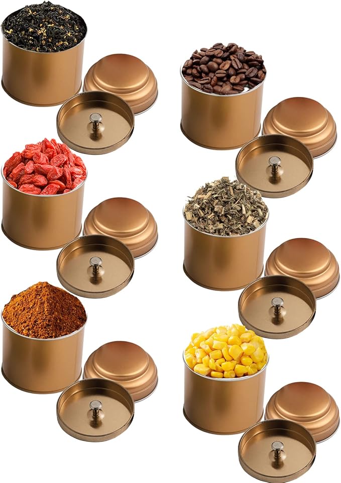 6 Pack Tea Tin Canister with Airtight Double Lids for Loose Tea, Mini Tea Storage Containers Round Tin Canister for Storage Teas Bags Coffee Sugar，8 Fluid Oz, Rose Gold