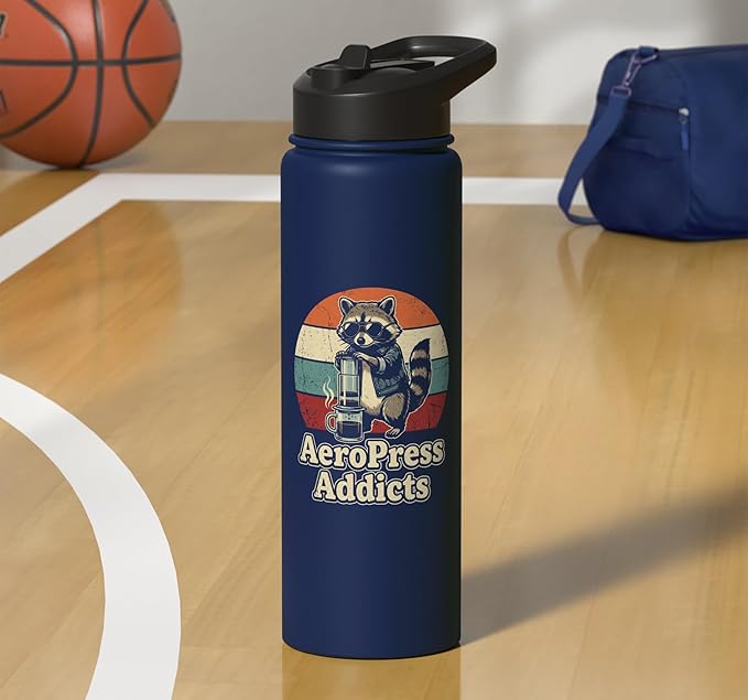 Retro Raccoon Coffee Lover Shirts AeroPress Addicts Stainless Steel Insulated Water Bottle