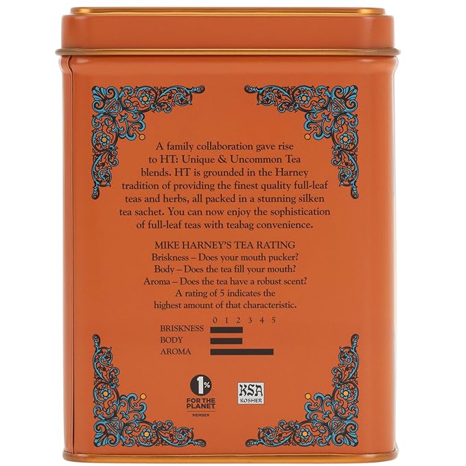 Harney & Sons Caffeinated Hot Cinnamon Sunset Black Tea with Orange and Cloves Tin 20 Sachets (Pack of 1)