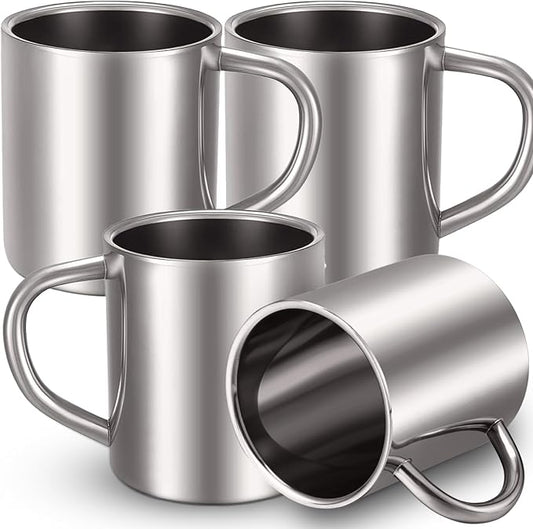 Cunhill 4 Set Small Stainless Steel Coffee Mug 13.5oz/400ml Metal Double Walled Cups Camping Mug with Handle Dishwasher Safe Tea Cups for Camping Travel Outdoors Rv Keep Drinks Hot