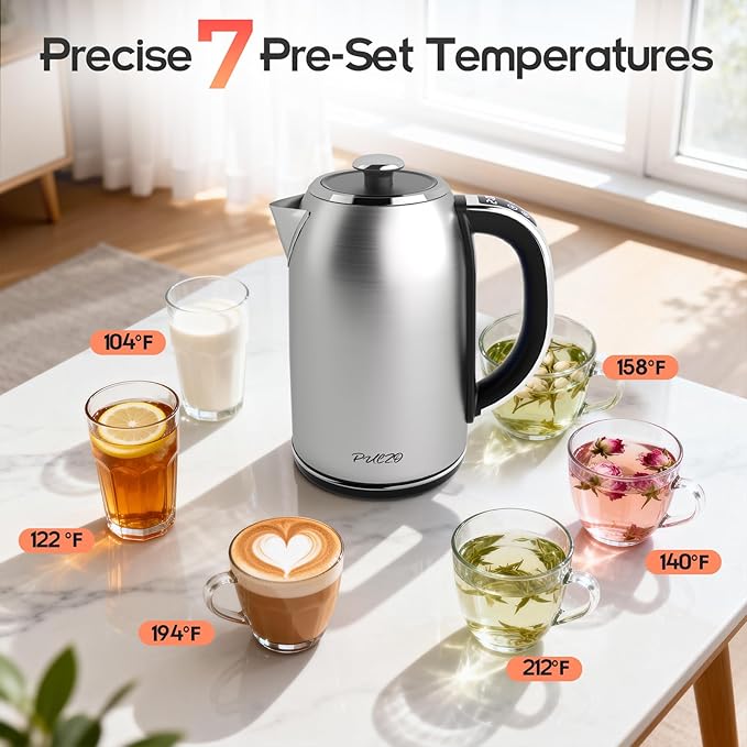 Electric Kettle Temperature Control,1.7L Electric Tea Kettle with 7 Temperature Settings,1500W Hot Water Boiler Heater, LED Display&Touch Control,Auto-Shutoff/Boil-Dry Protection