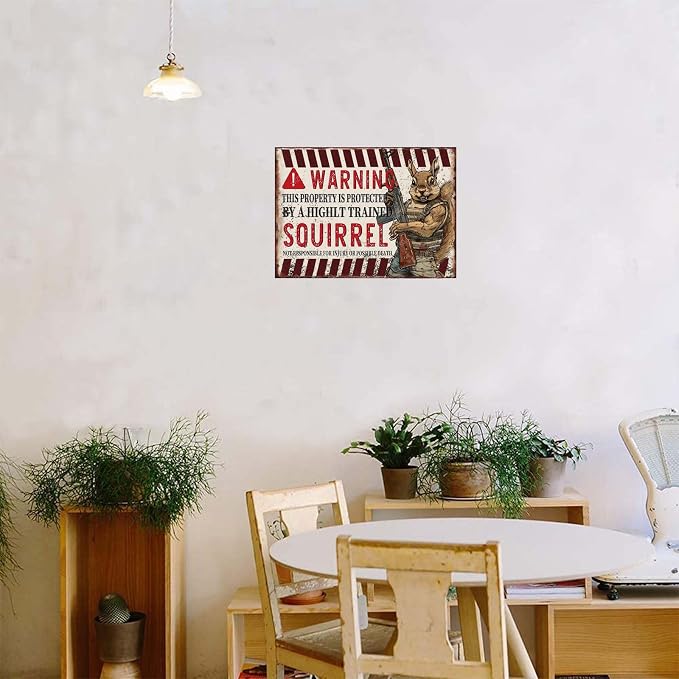 Funny Squirrel Metal Signs Warning This Property Is Protected By A Highly Train Vintage Tin Sign Retro Wall Decor for Home Front Door Gate Backyard 8×12 Inches - Image 5
