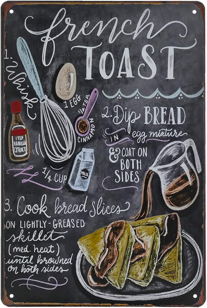 Food Vintage Tin Sign - French Toast Retro Metel Sign - Wall Decor wall sign for Kitchen Bakery Cafe Restaurant by TREEPERI