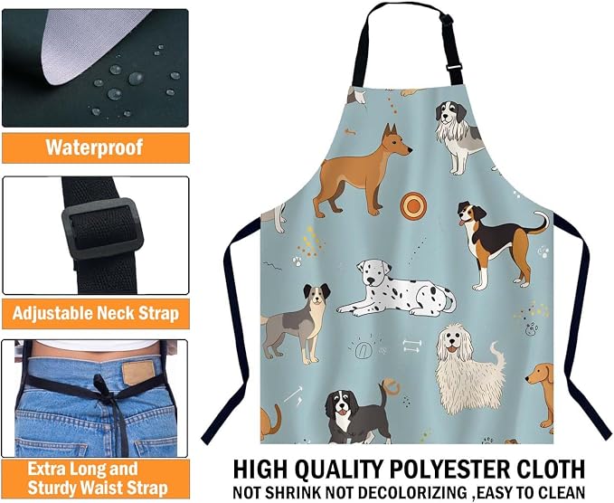 Different Doodle Dogs Apron Adjustable Neck Bib Apron for Men Women,Suitable for Kitchen Cooking Waitress Chef Apron - Image 3