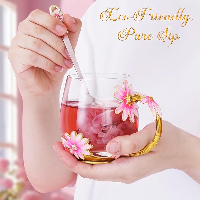 Women Glass Tea Coffee Pretty Cup Set Cute Mug Christmas Xmas Birthday Gift Ideas New Step Bonus Mom Daughter Son Law Unique Who Have Everything Want Nothing Good Special Busy Useful Adult Present