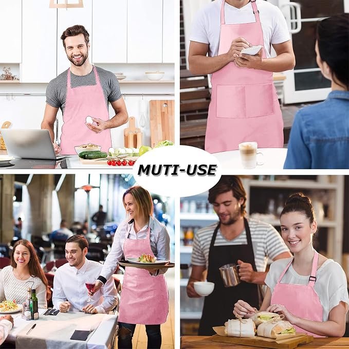 4 Packs Chef Apron with 2 Pockets, Waterproof Adjustable Apron for Men Women Perfect for Kitchen Cooking Baking Gardening Restaurant BBQ Coffee House, Professional Apron (Pink) - Image 7