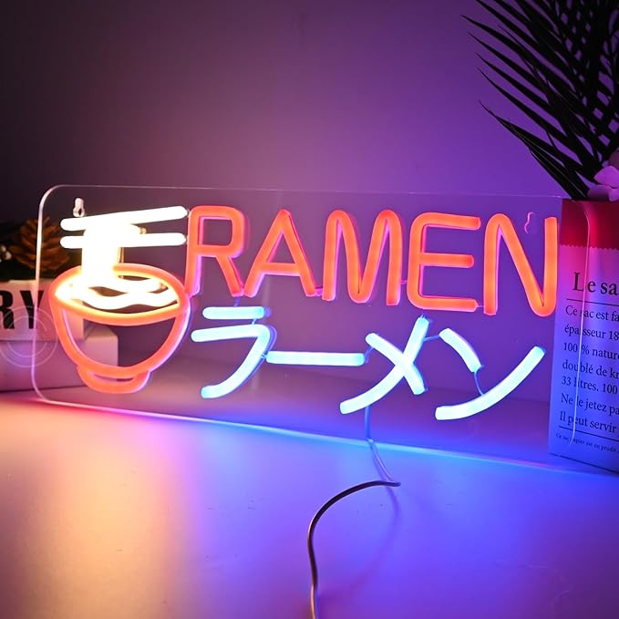 Britrio Ramen ラーメン Neon Sign Led Neon Lights for Wall Decor Light Up Noodle Signs Restaurant Home Bar Kitchen Dinning Room Cafe Japanese Noodle Shop Wall Art Decorations 5V USB Powered