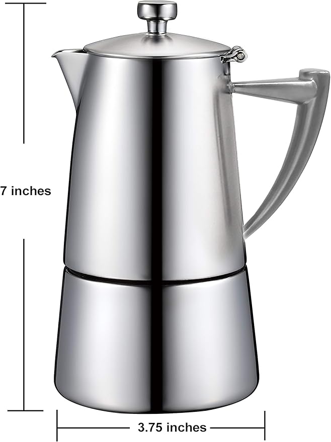 CUISINOX Roma Satin Stainless Steel Moka Pot Stovetop Espresso Maker, 4-Cup (6 oz)