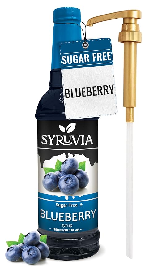 Syruvia Sugar-Free Blueberry Syrup, Flavored Syrup for Drinks, Cocktails, Lemonades, Iced Teas, and Desserts – 25.4 fl oz, With Pump by SYRUVIA
