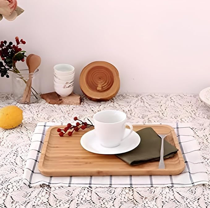 2-Pack Rectangle Bamboo Serving Trays, 13.80×7.88×0.8 Inch Multipurpose Platters for Coffee, Tea & Fruit - Perfect for Home, Hotel & Restaurant