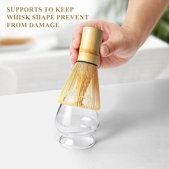 Matcha Whisk Set Glass, Matcha Making Kit Whisk (Chasen Holder), Glass Whisk Holder, Bamboo Scoop, Powder Starter Sifter, Spoon Japanese Tea Tools For Ceremony Gift