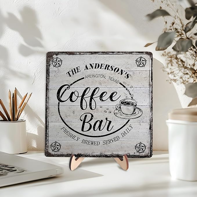 Vintage Coffee Bar Decor Sign,Rustic Wooden Plaque for Java Station, Kitchen,Cafe or Tea Corner, Funny Jave Gift for Coffee Lovers 5.9x5.9inches