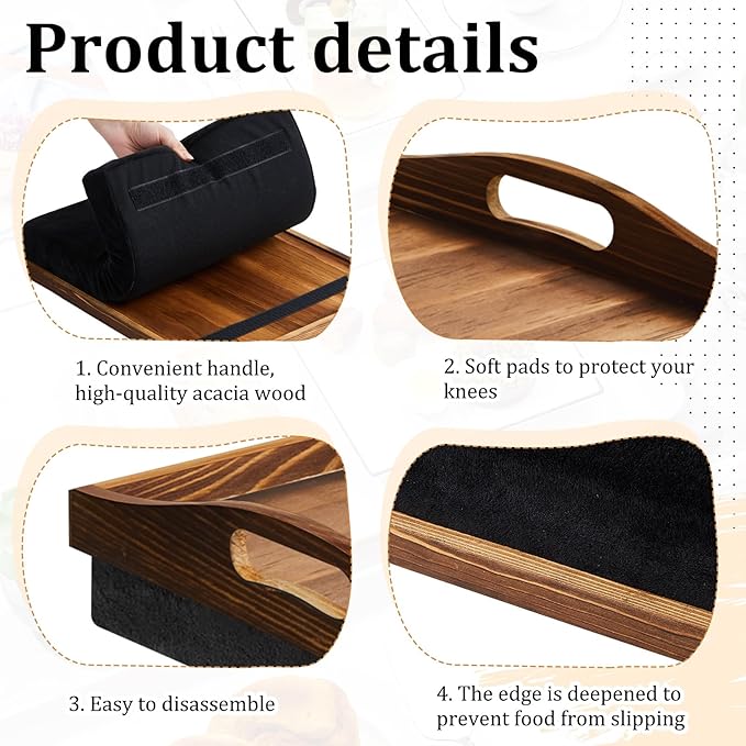 Tioncy 1 Piece Bamboo Lap Tray with Detachable Pillow 16.9'' x 13'' Lap TV Trays Desk with Handles for Adults Eating in Recliner Breakfast Housewarming Gift (Burn Color)