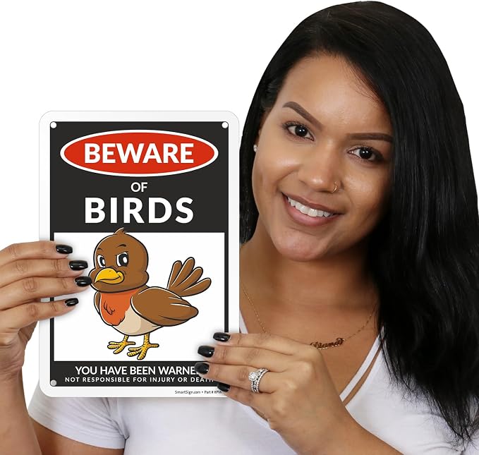 SmartSign Funny Beware Of Birds Warning Sign - 10"x7", 40 mil Laminated Rust-free Aluminum - Metal Signs for Wall Decor, Outdoors, Garden, Patio, Gifts, Cafe - Birds Theme, Made in USA - Image 2