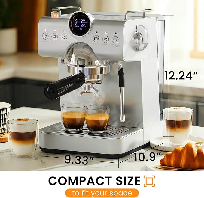 COWSAR Espresso Machine, 20 Bar Espresso Maker with Milk Frother Steam Wand, LED Display, Home Barista Machine for Latte & Cappuccino