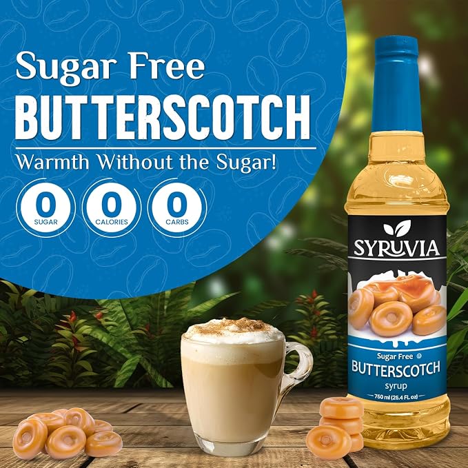 Syruvia Sugar Free Coffee Syrup, Butterscotch Flavored Syrup for Drinks, Lattes, and Desserts – 25.4 fl oz, With Pump - Image 2