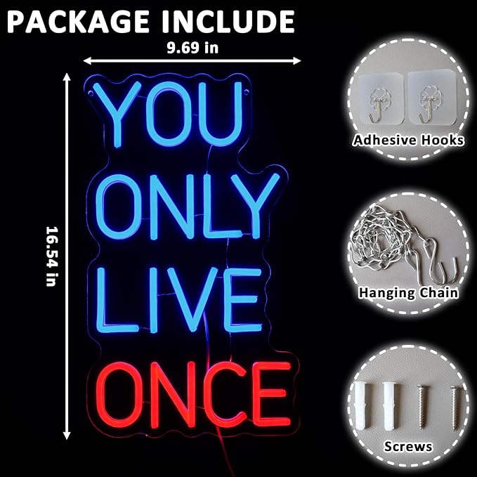 You Only Live Once Neon Sign for Wall Decor Dimmable Inspirational Led Sign for Bedroom Motivational Neon Light for Game Room Garage Man Cave Cafe Bar Club Party Decoration