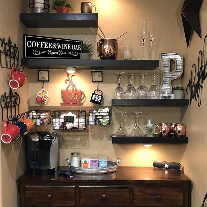WOWGOOMO Coffee and Wine Bar Signs Decor, Classic Kitchen Wine Cabinet Decorative Signs & Plaques, Black Bar Accessories, 8x24 Inches
