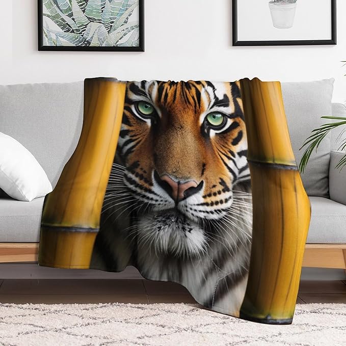 Beautiful Tiger Bamboo Eye Nose Super Soft Throw Blanket, Rustic Whisker Orange Flannel Fleece Decorative Throw for Sofa Couch Bedroom Decor Outdoor Use 50"x60"
