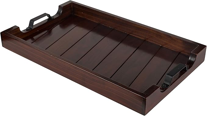 Bamboo Land- Large Wooden Serving Tray with Handle, 20” X 12’’, Dark Brown, Wooden Tray with Handles, Serving Tray with Handles