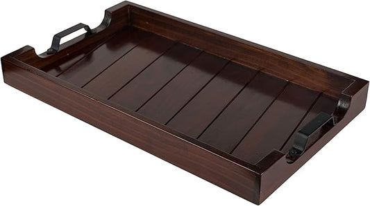 Bamboo Land- Large Wooden Serving Tray with Handle, 20” X 12’’, Dark Brown, Wooden Tray with Handles, Serving Tray with Handles