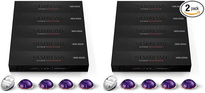 Nespresso Capsules Vertuo,Altissio Decaffeinato,Dark Roast Espresso,50-Count Espresso Pods,Brews 1.35 oz.,(Pack of 2)
