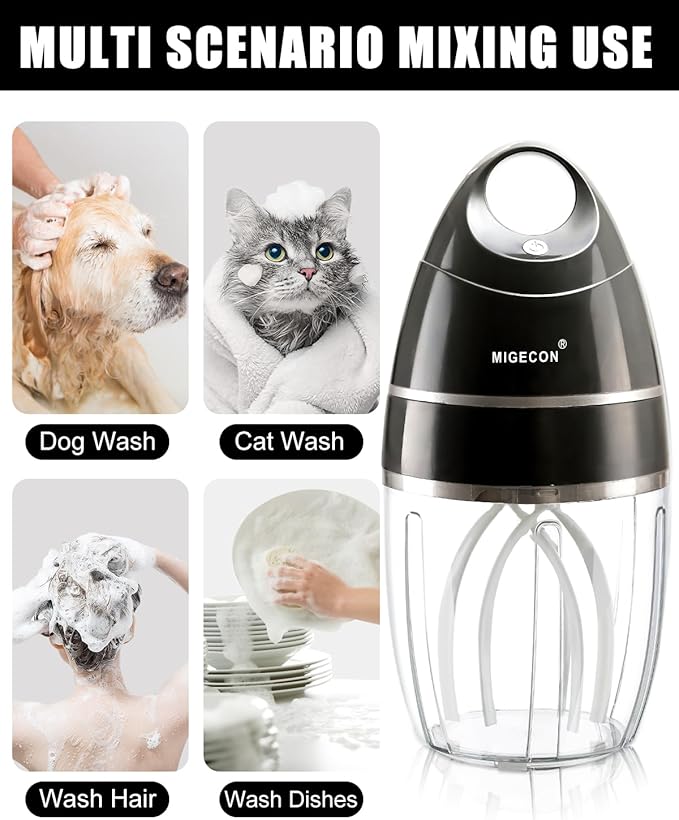 MIGECON Stand Mixer Electric Kitchen Mixer, Electric Egg Beater, Shampoo & dogs Body Wash Foam Whipper, One-touch operation to prevent spills (Dark Grey)