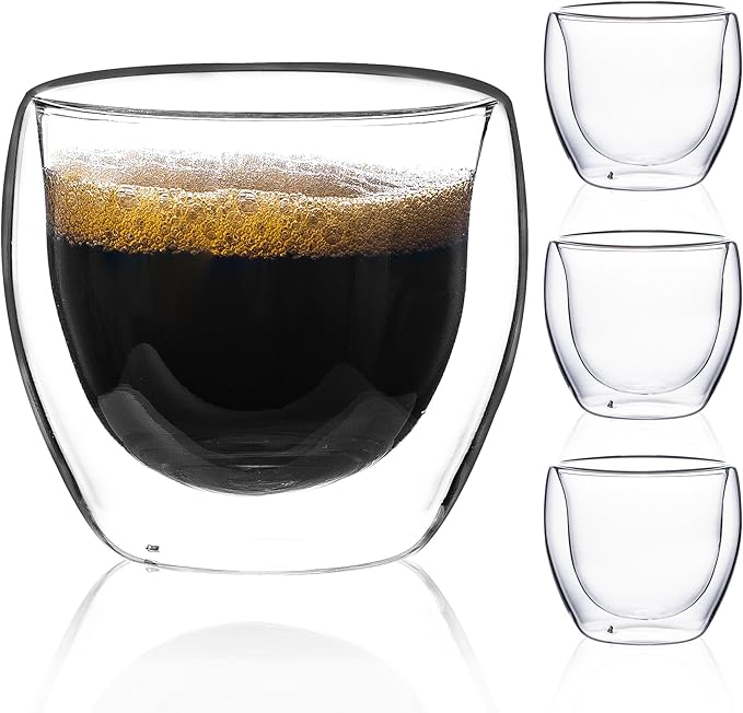Espresso Cups Set of 4, 5 Oz(150 ml) Expresso Shots Glass Cup, Double Walled Glass Coffee Mugs,Fit for Espresso Machine and Coffee Maker, Insulated Clear Espresso Shot Glasses Cups Gifts for Man Women