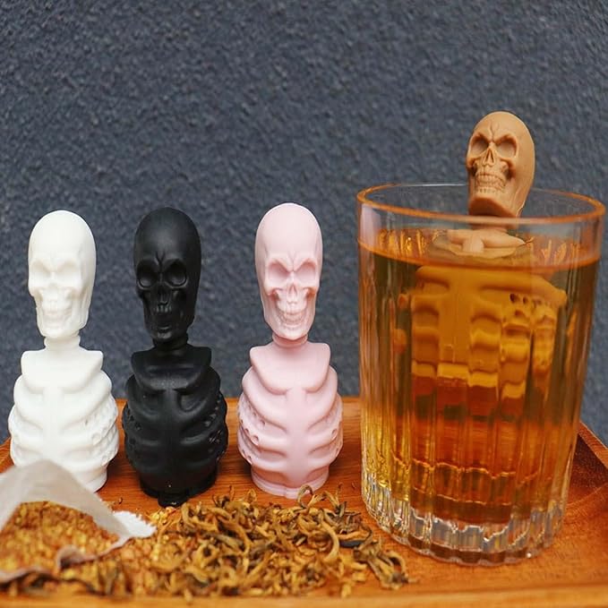 2 Skull Tea Infusers for Loose Tea, Food Grade Silicone Hot Tea Strainers for More Enjoyable Tea Times with Friends and Family(Black and Pink)