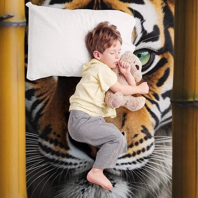 Beautiful Tiger Bamboo Eye Nose Super Soft Throw Blanket, Rustic Whisker Orange Flannel Fleece Decorative Throw for Sofa Couch Bedroom Decor Outdoor Use 30"x40"