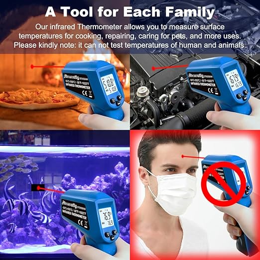 Infrared Thermometer Temperature Gun - 58 ℉~1022 ℉ (- 50 ℃~550 ℃) Non-Contact Digital Laser Infrared Ir Thermometer for Cooking, Barbecue, Food, Repair (Blue)