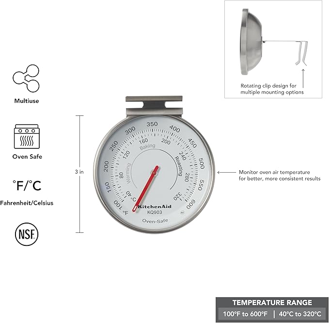 KitchenAid 3-in Dial Oven Thermometer, Temperature Range: 100°F to 600°F
