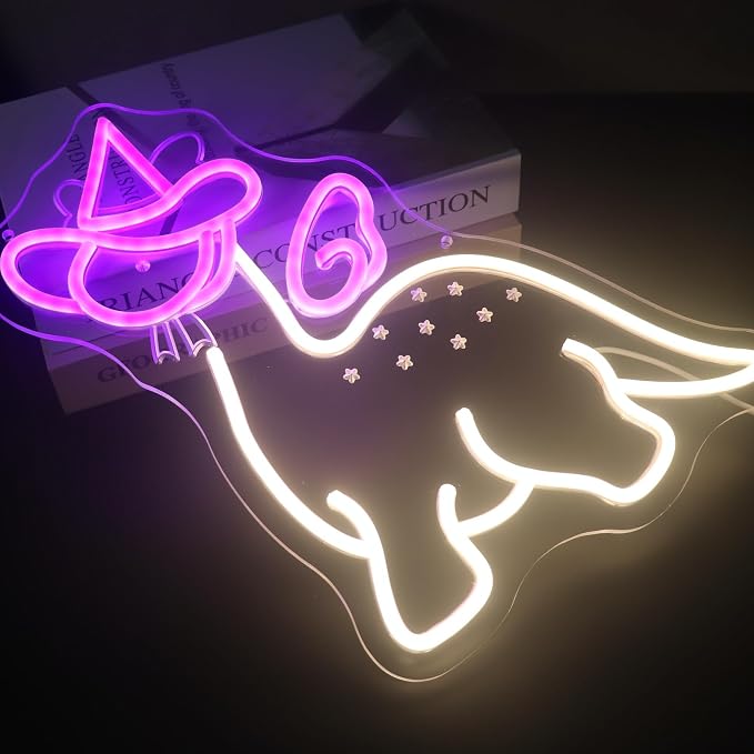 "Dinosaur Princess in Top Hat" Whimsical Character Light - Royal & Playful LED Wall Art for Kids Room, Dinosaur-Themed Party, Playroom or Unique Decor, Dimmable USB,Gift for Dino Fans - Image 8