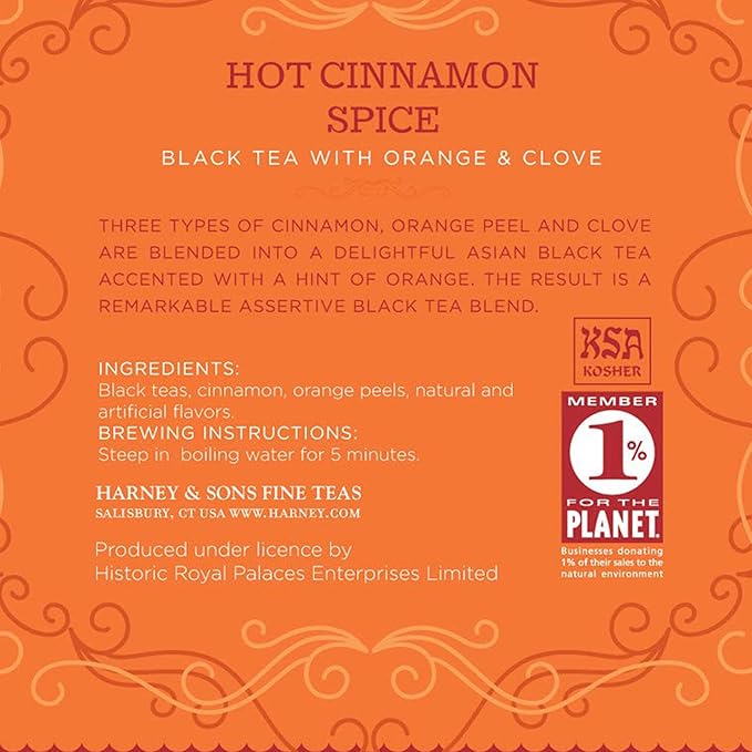 Harney & Sons Spicy Day & Night Tea Gift, Hot Cinnamon and Decaf Hot Cinnamon, Red Gift Box