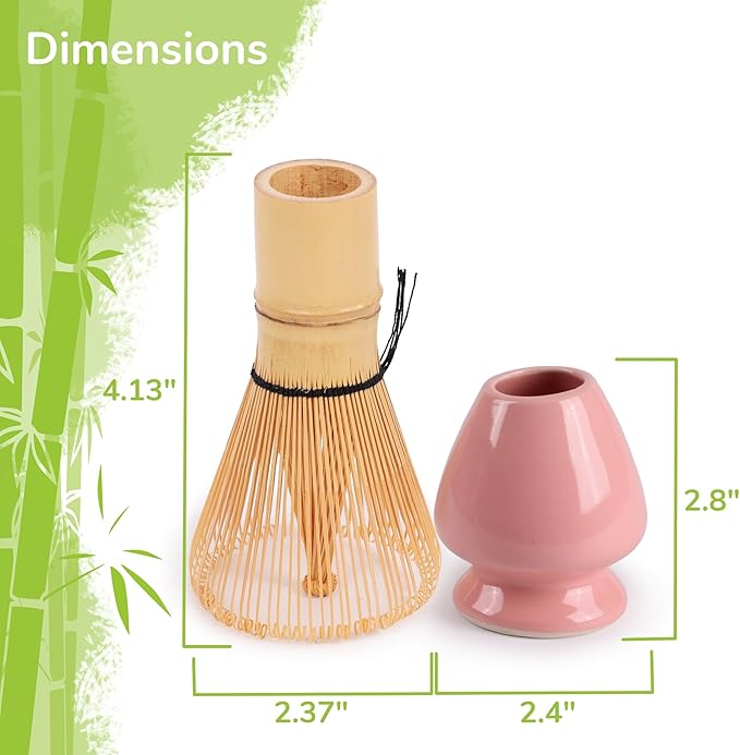 Matcha Tea Bamboo Whisk And Ceramic Rest 2 Piece Set - Pink Holder - 1 Set