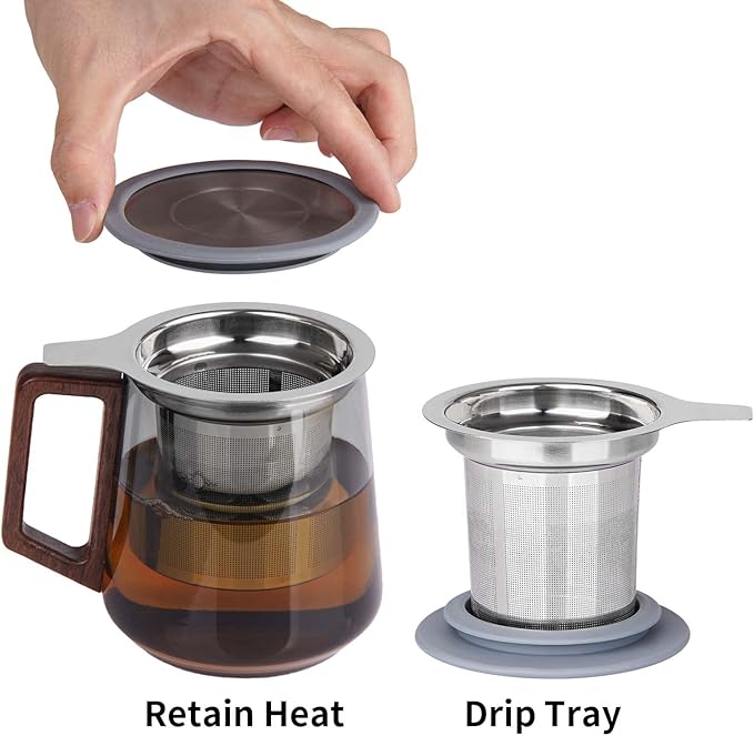 Vaincre Extra Fine Mesh Tea Infuser/Strainer, Stainless Steel Loose Leaf Tea Steeper/Diffuser with Large Capacity Basket and Lid, Fits Teapots, Mugs, Cups