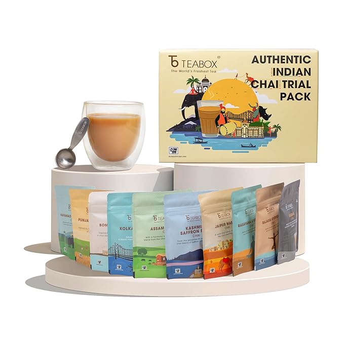 Teabox Premium Authentic Indian Spiced Chai Tea Trial Pack, 10 Exotic Varieties of Chai, 30G Each, 100% Real Ingredients. No Artificial Flavors | Crafted in Small Batches