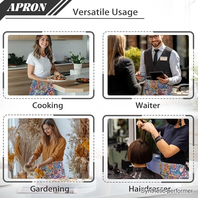Server Apron with 3 Pockets 13 Inch Short Half Waist Aprons Waterproof Cooking Aprons for Women Men - Image 5