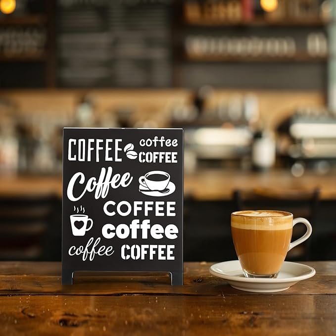 Coffee Bar Accessories Decor: Black Coffee Station Corner Decorations Sign for Kitchen Desk Tabletop Shelf